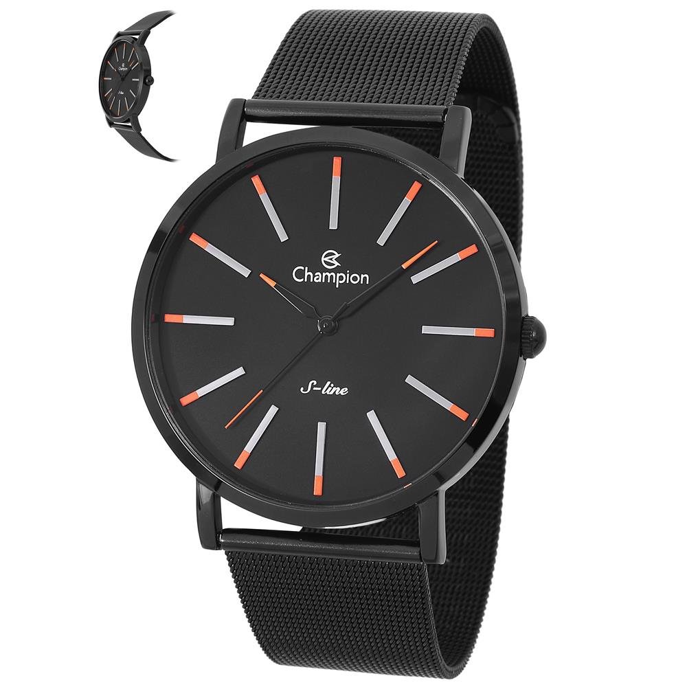 Relógio Champion Masculino Ref: Cn21023o Slim Mesh Black Preto 1