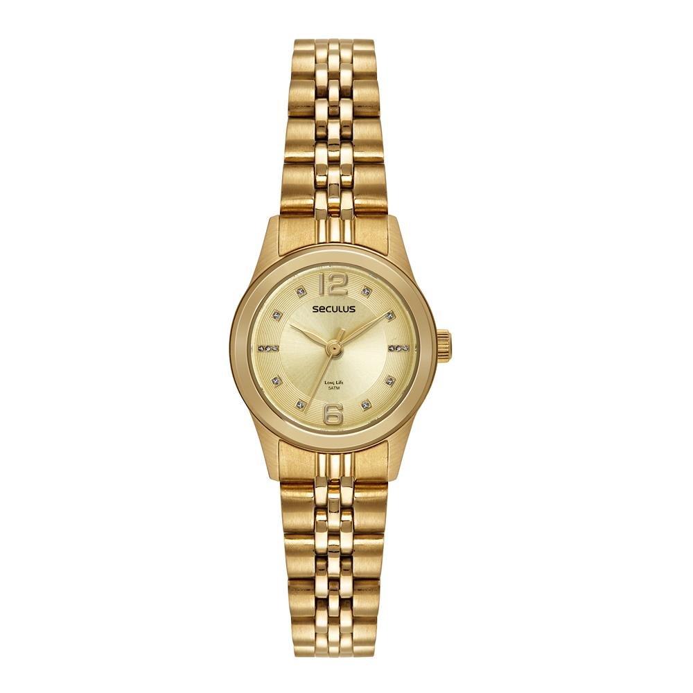 Relógio Seculus Feminino Ref: 44192lpsvda2 Clássico Aço Dourado Dourado 1