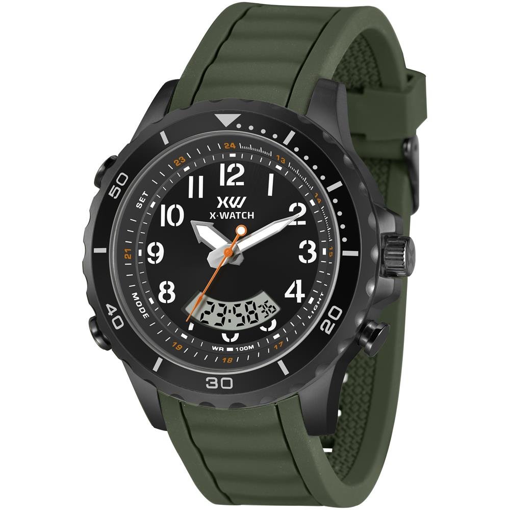 Relógio X-Watch Masculino Ref: Xmnpa021 P2ex Anadigi Black Verde