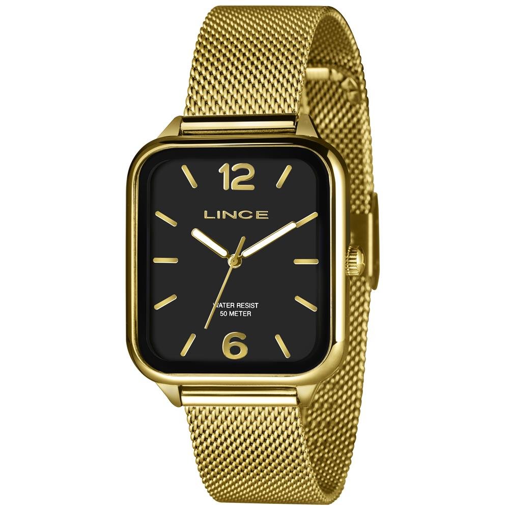 Relógio Lince Masculino Ref: Mqgh213l34 P2kx Retangular Mesh Dourado Dourado 1