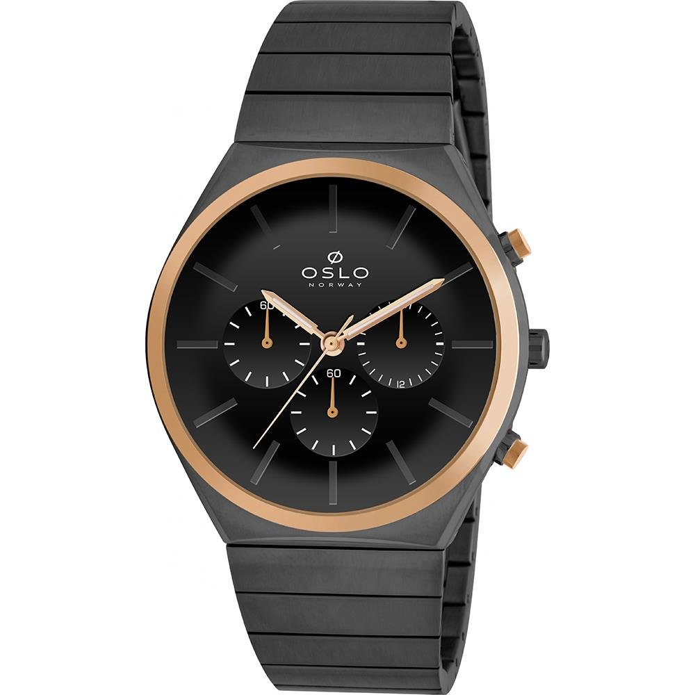 Relógio Oslo Masculino Ref: Omtsscvd0021 P1gx Slim Cronógrafo Bicolor Preto 1