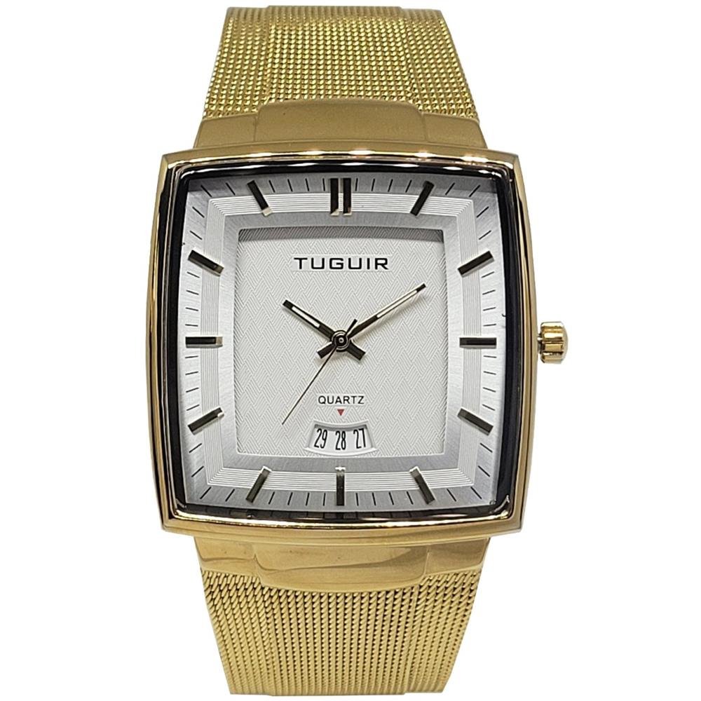 Relógio Tuguir Masculino Ref: 9311 Tg30337 Retangular Mesh Dourado Dourado 1