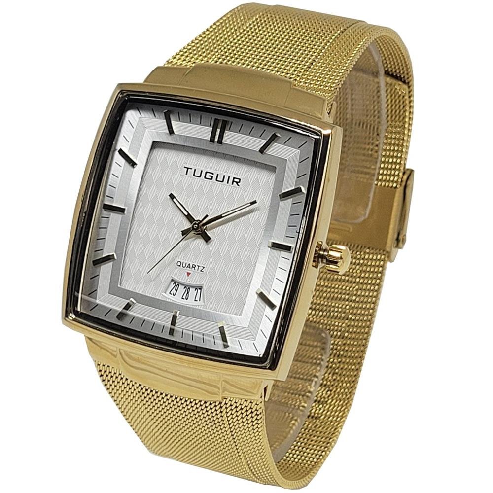 Relógio Tuguir Masculino Ref: 9311 Tg30337 Retangular Mesh Dourado Dourado 2