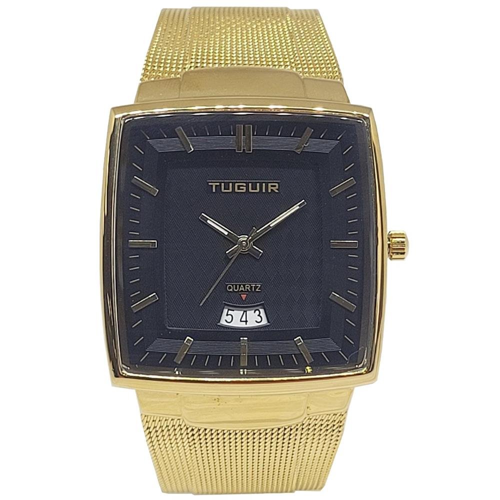 Relógio Tuguir Masculino Ref: 9311 Tg30336 Retangular Mesh Dourado Dourado 1