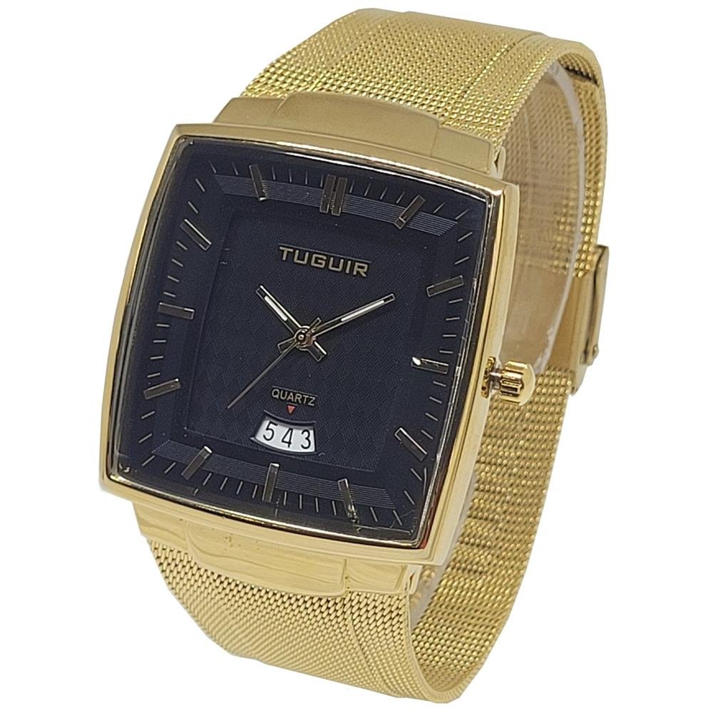 Relógio Tuguir Masculino Ref: 9311 Tg30336 Retangular Mesh Dourado Dourado 2