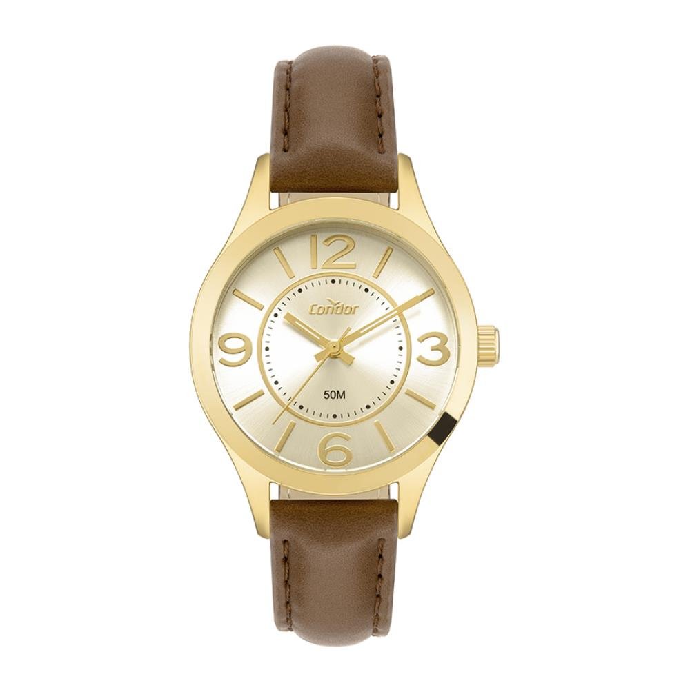 Relógio Condor Feminino Ref: Co2035nlf/5m Casual Dourado Marrom 1