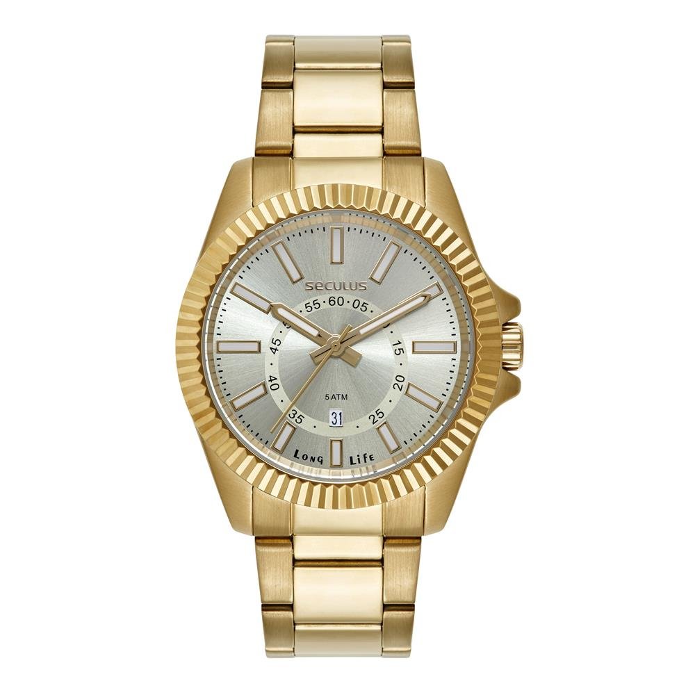 Relógio Seculus Long Life 44264GPSVDA2 Catraca Facetada Dourado