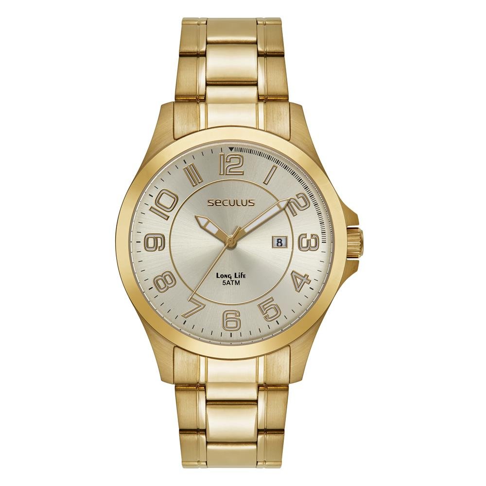 Relógio Seculus Masculino Ref: 23728gpsvda2 Casual Dourado Dourado 1