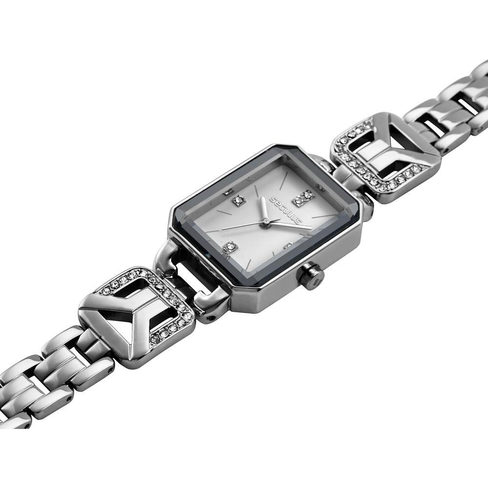 Relógio Seculus Feminino Ref: 23736l0svnb2 Retangular Bracelete Dourado Prata 4