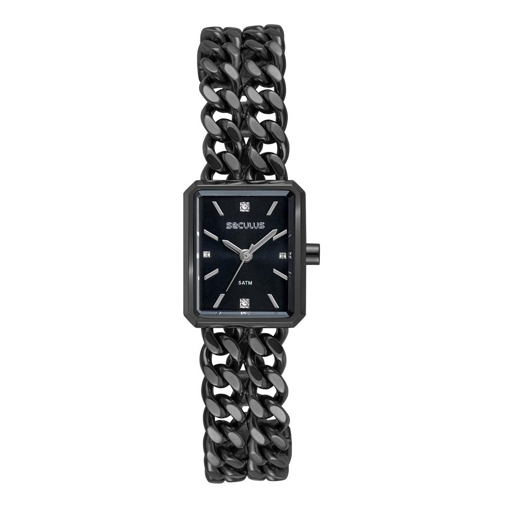 Relógio Seculus Feminino Ref: 23735lpsvpa2 Retangular Bracelete Black Preto 1