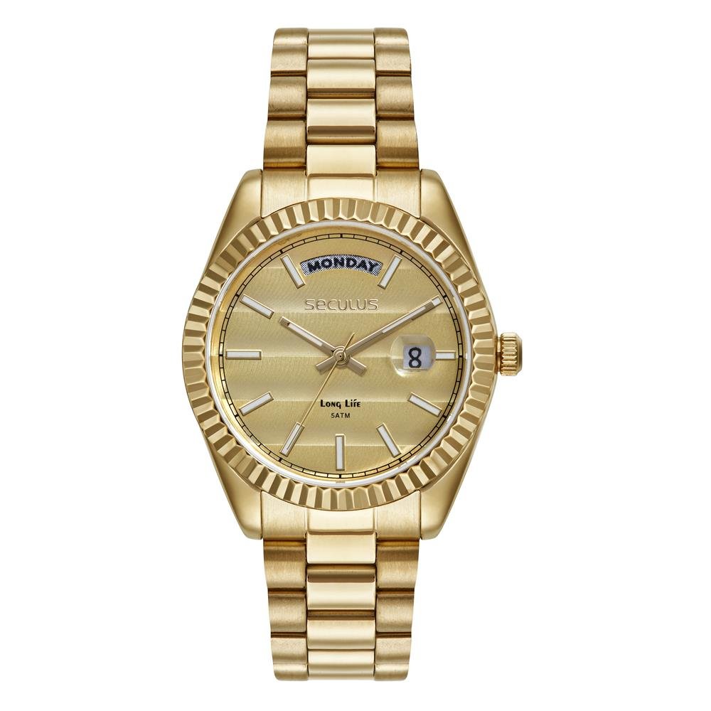 Relógio Seculus Feminino Ref: 77323lpsvda1 Clássico Aço Dourado Dourado 1