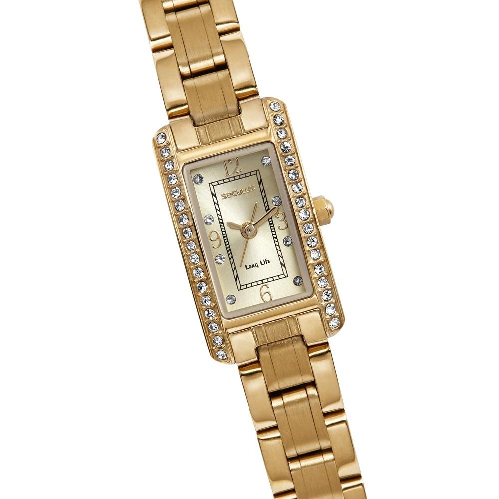 Relógio Seculus Feminino Ref: 77324lpsvda1 Retangular Aço Dourado Dourado 3