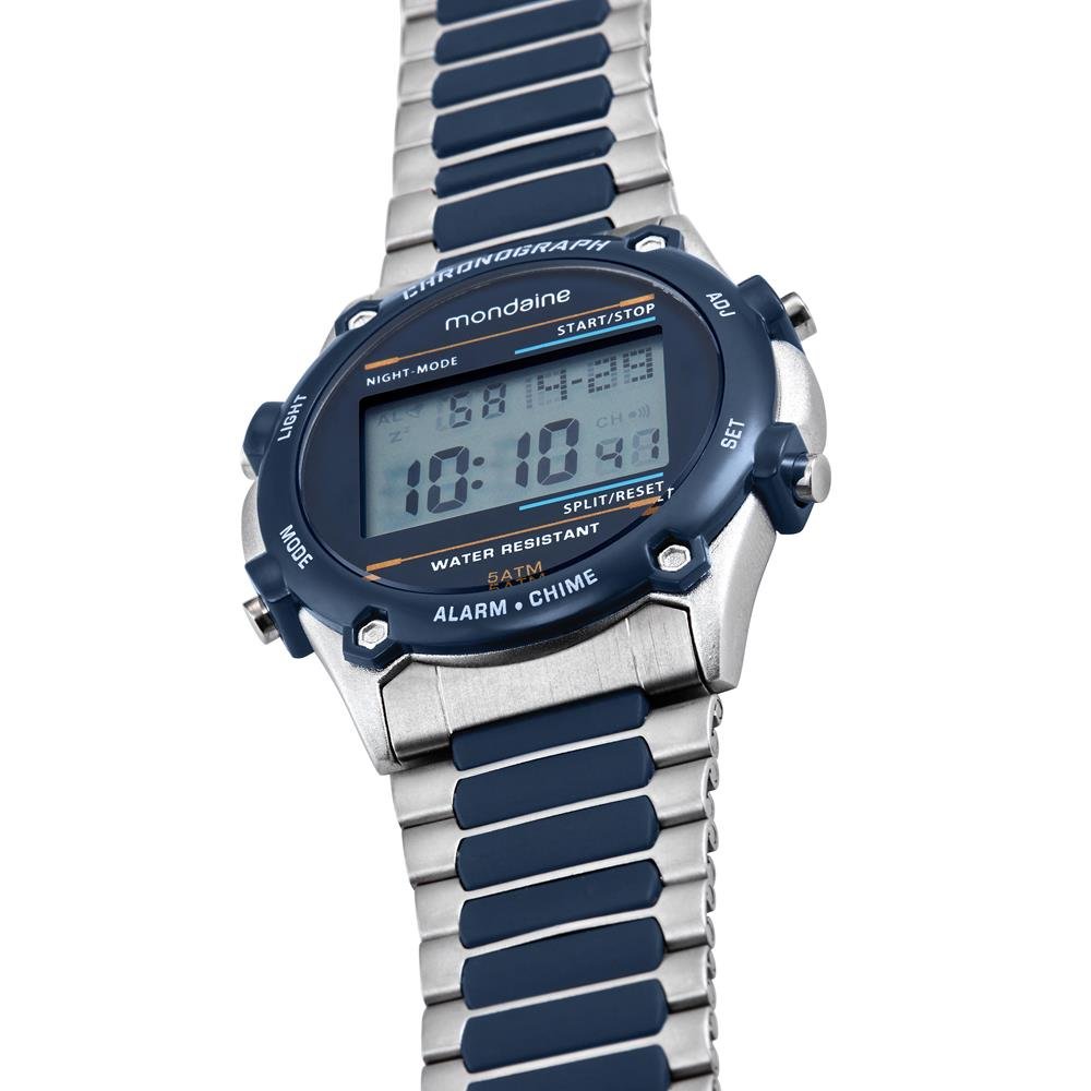Relogio Mondaine Masculino Ref: 32812g0mvnf1 Digital Vintage Bicolor Azul 3