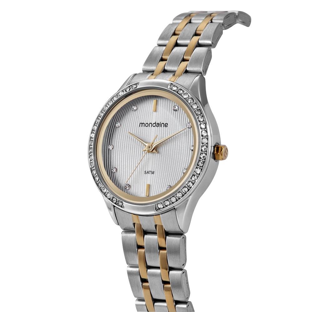 Relogio Mondaine Feminino Ref: 32858lpmvbe2 Clássico Bicolor Prata/Dourado 4