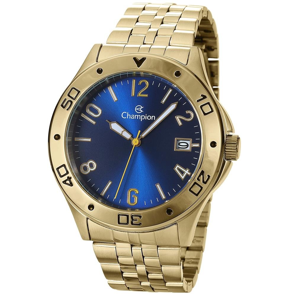 Relógio Champion Masculino Ref: Ca31195k Casual Aço Dourado Dourado/Azul 1