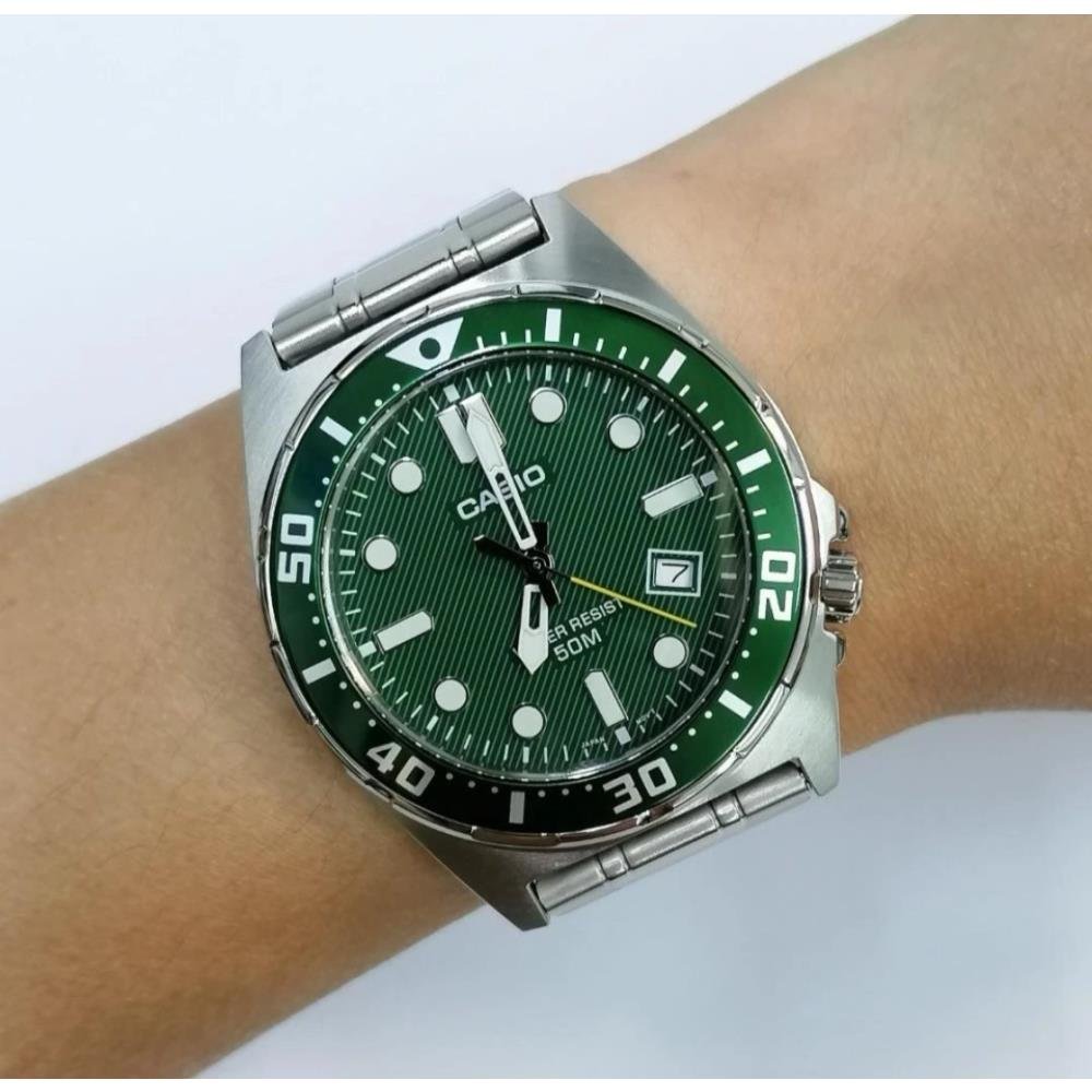 Relógio Casio Masculino Ref: Mtd-135d-3avdf Esportivo Prateado Prata/Verde 4