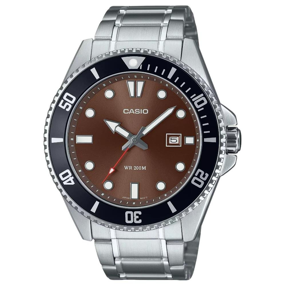 Relógio Casio Masculino Ref: Mdv-107d-5avdf Duro Diver Prateado Prata/Marrom/Preto 1