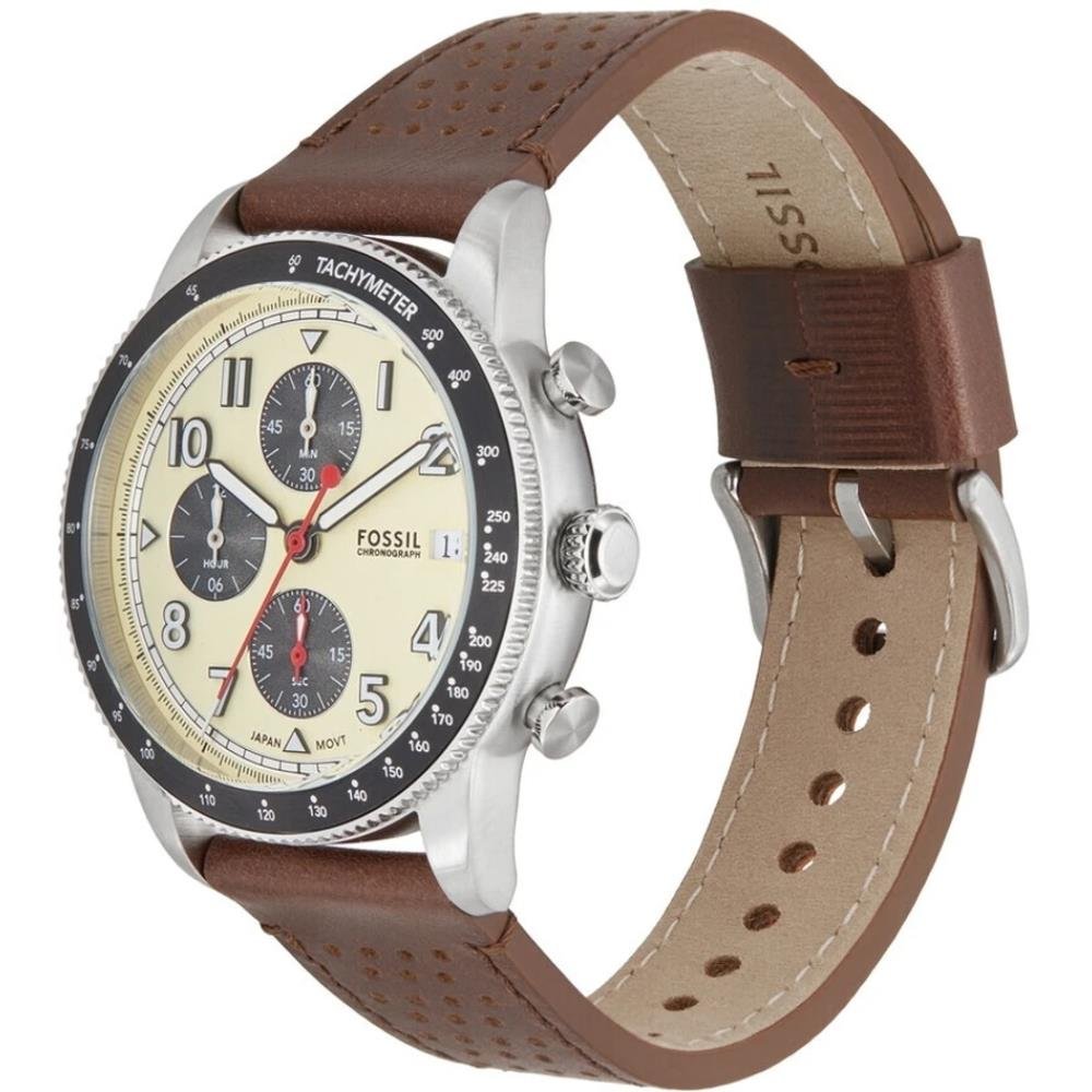 Relógio Fossil Masculino Ref: Fs6042/0kn Cronógrafo Prateado Branco 4