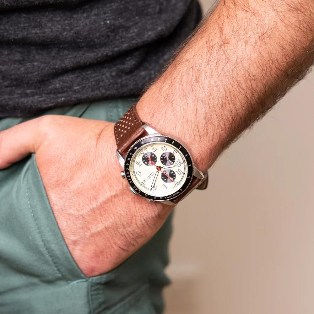 Relógio Fossil Masculino Ref: Fs6042/0kn Cronógrafo Prateado Branco 5