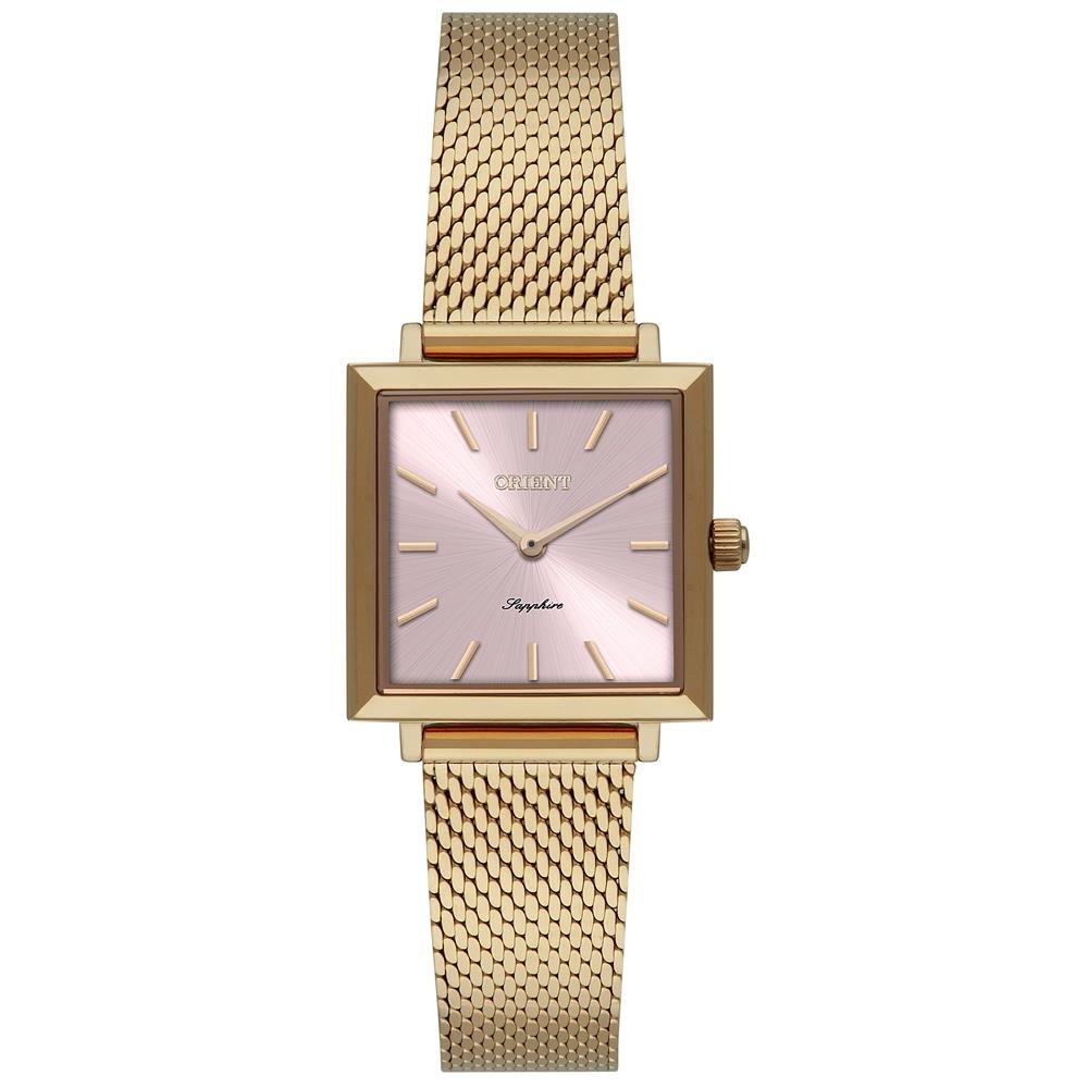 Relógio Orient Feminino Ref: Lgss0068 R1kx Retangular Mesh Dourado Dourado 1