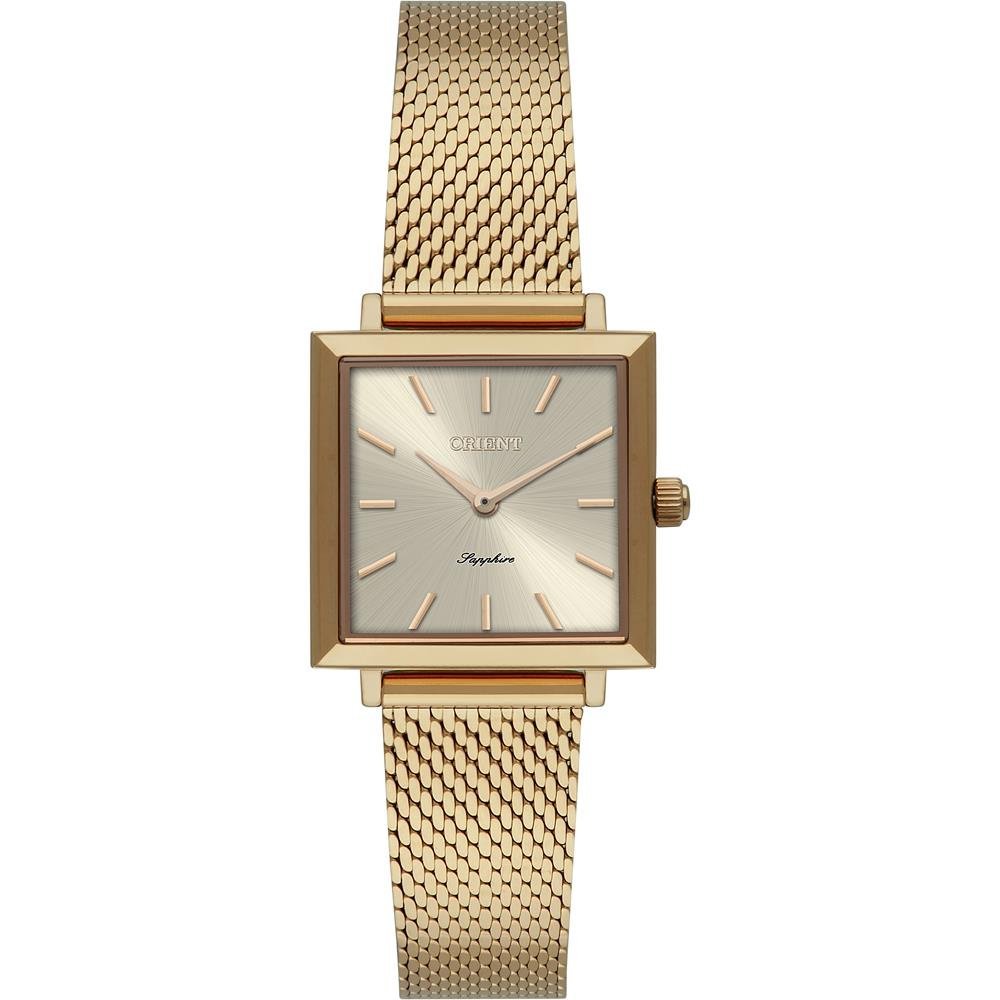 Relógio Orient Feminino Ref: Lgss0068 C1kx Retangular Mesh Dourado Dourado 1