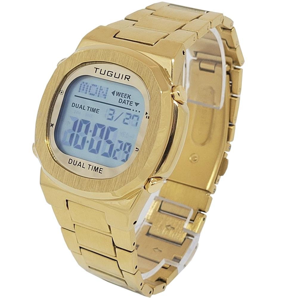 Relógio Tuguir Masculino Ref: Tg30324 Digital Retangular Dourado Dourado 2