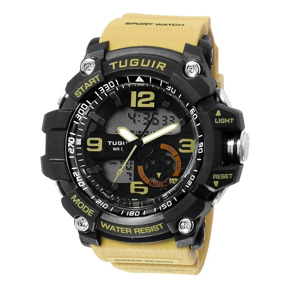 Relógio Tuguir Masculino Ref: Tg253 Tg30288 Esportivo Anadigi Preto/Amarelo 2