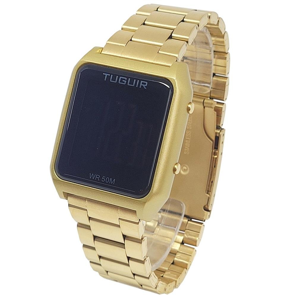 Relógio Tuguir Masculino Ref: Tg30328 Digital Retangular Dourado Dourado 2
