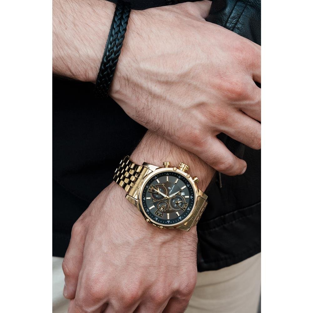 Relógio Phillip London Masculino Ref: Pl80391645m Pr N Cronógrafo Dourado Dourado 3