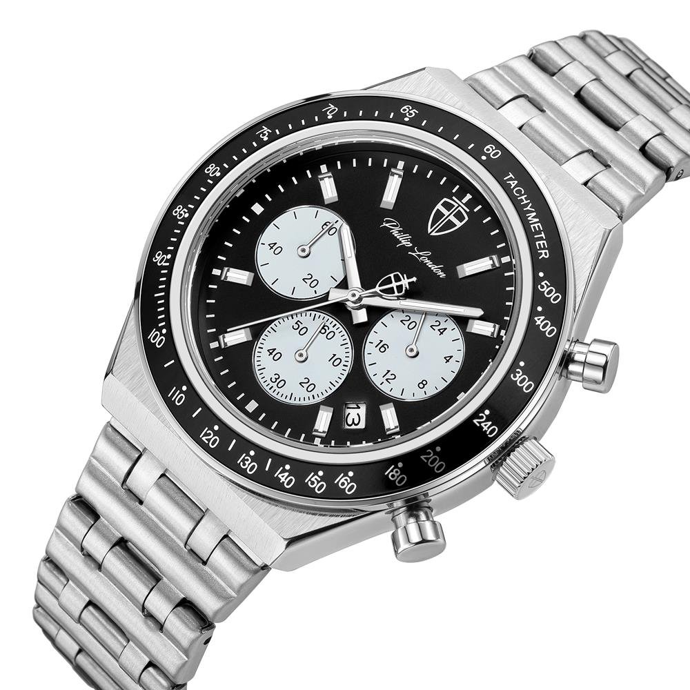Relógio Phillip London Masculino Ref: Pl80403623m Pr N Cronógrafo Prateado Prata 2