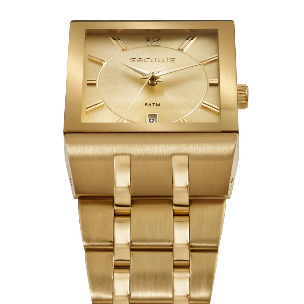 Relógio Seculus Masculino Ref: 77314gpsvda2 Retangular Dourado Dourado 2