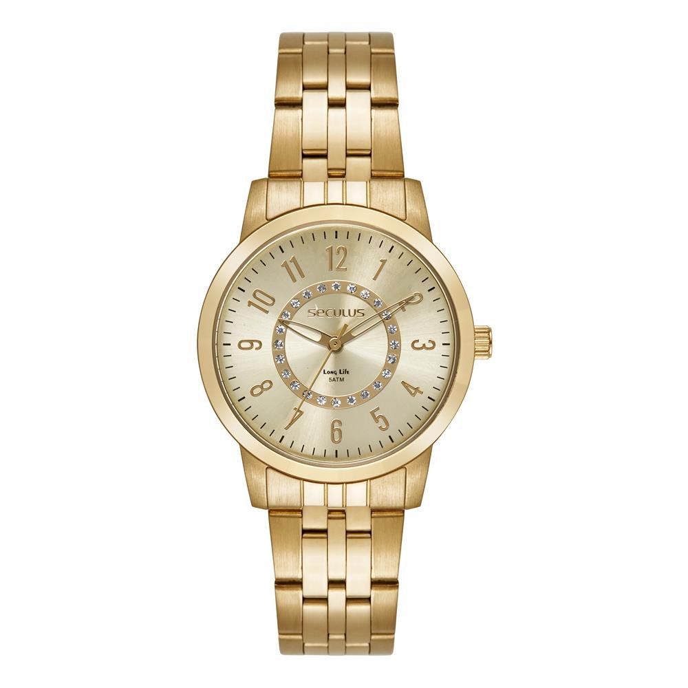 Relógio Seculus Feminino Ref: 44289lpsvda1 Casual Aço Dourado