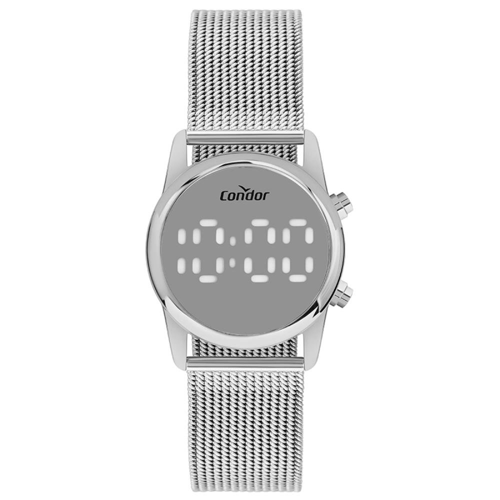 Relógio Condor Feminino Ref: Comd26aaf/4k Led Espelhado Mesh Prateado