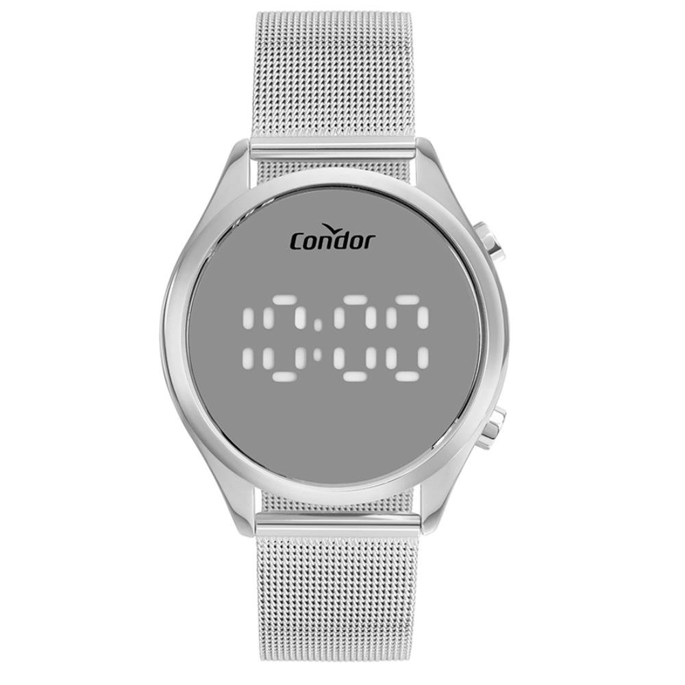 Relógio Condor Feminino Ref: Comd26aab/4k Led Espelhado Mesh Prateado