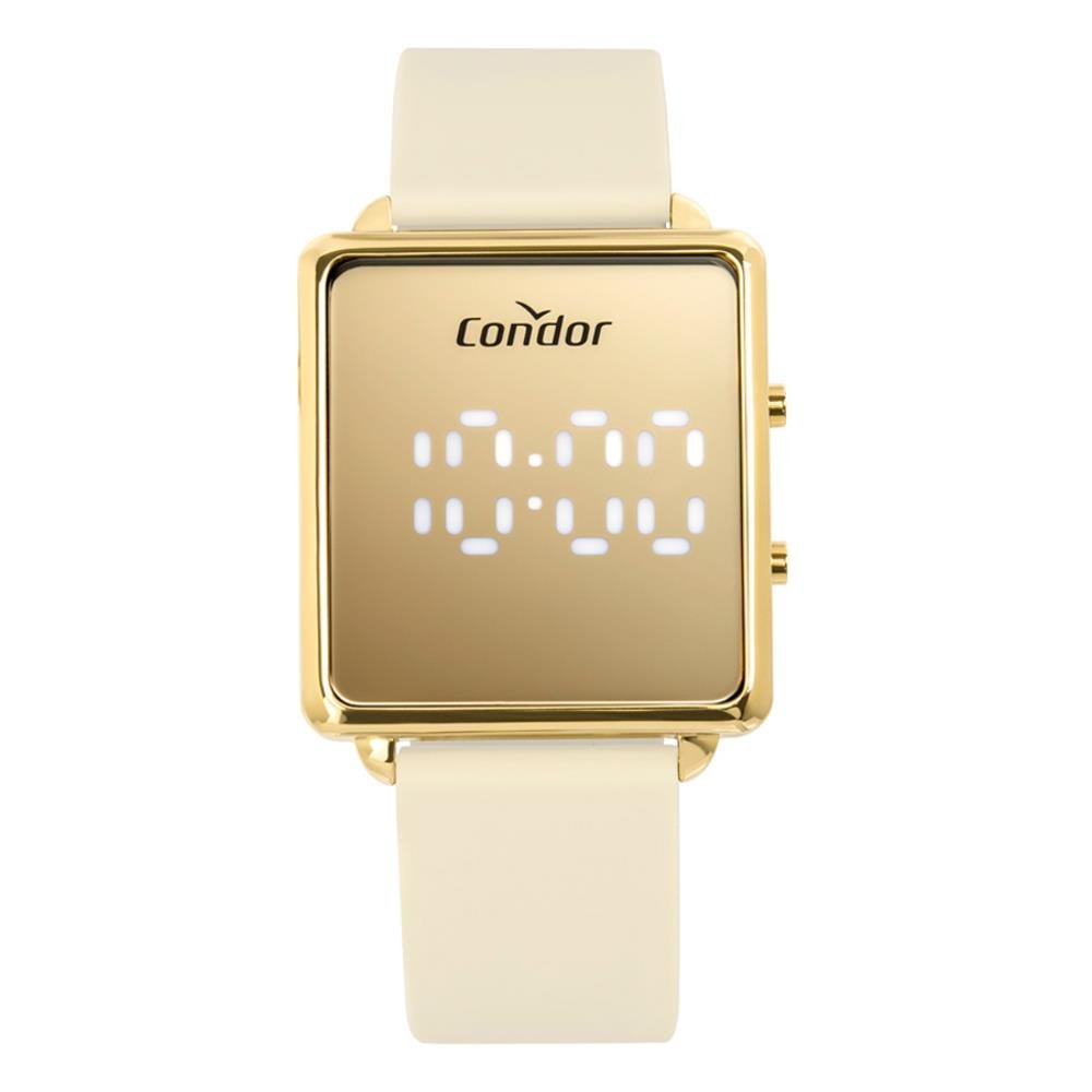 Relógio Condor Feminino Ref: Comd1202aju/5x Led Espelhado Dourado