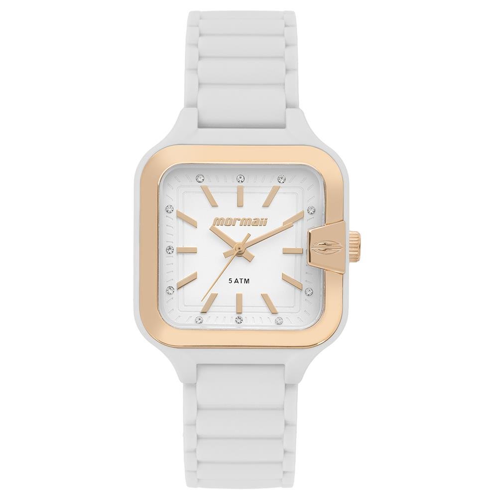 Relógio Mormaii Feminino Ref: Mo2036js/8b Esportivo Retangular Branco