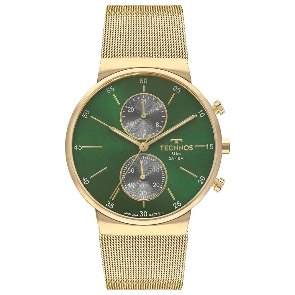 Relógio Technos Masculino Ref: Vd36aa/1v Dual Time Slim Dourado