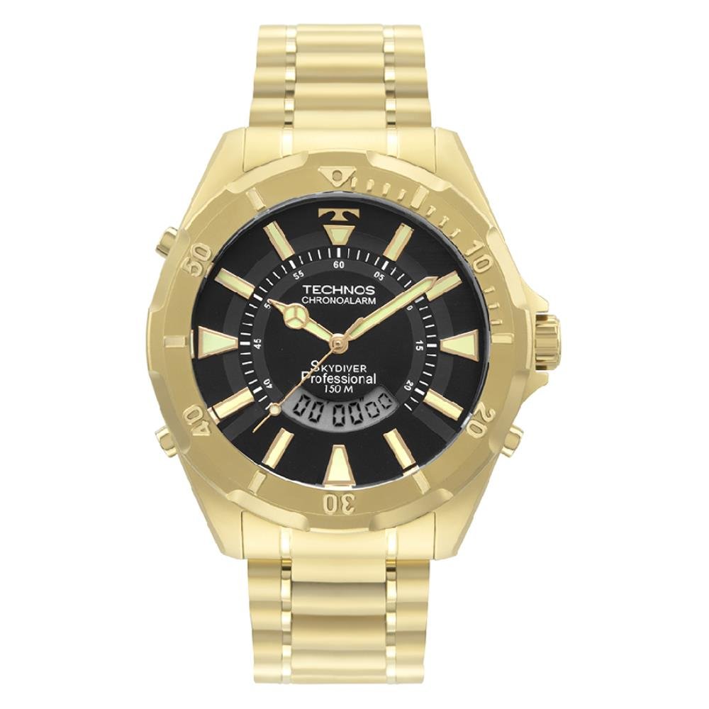 Relógio Technos Masculino Ref: Wt205fln/4p Skydiver Anadigi Dourado