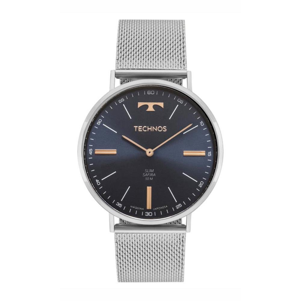 Relógio Technos Masculino Ref: 2025lue/1a Slim Mesh Prateado