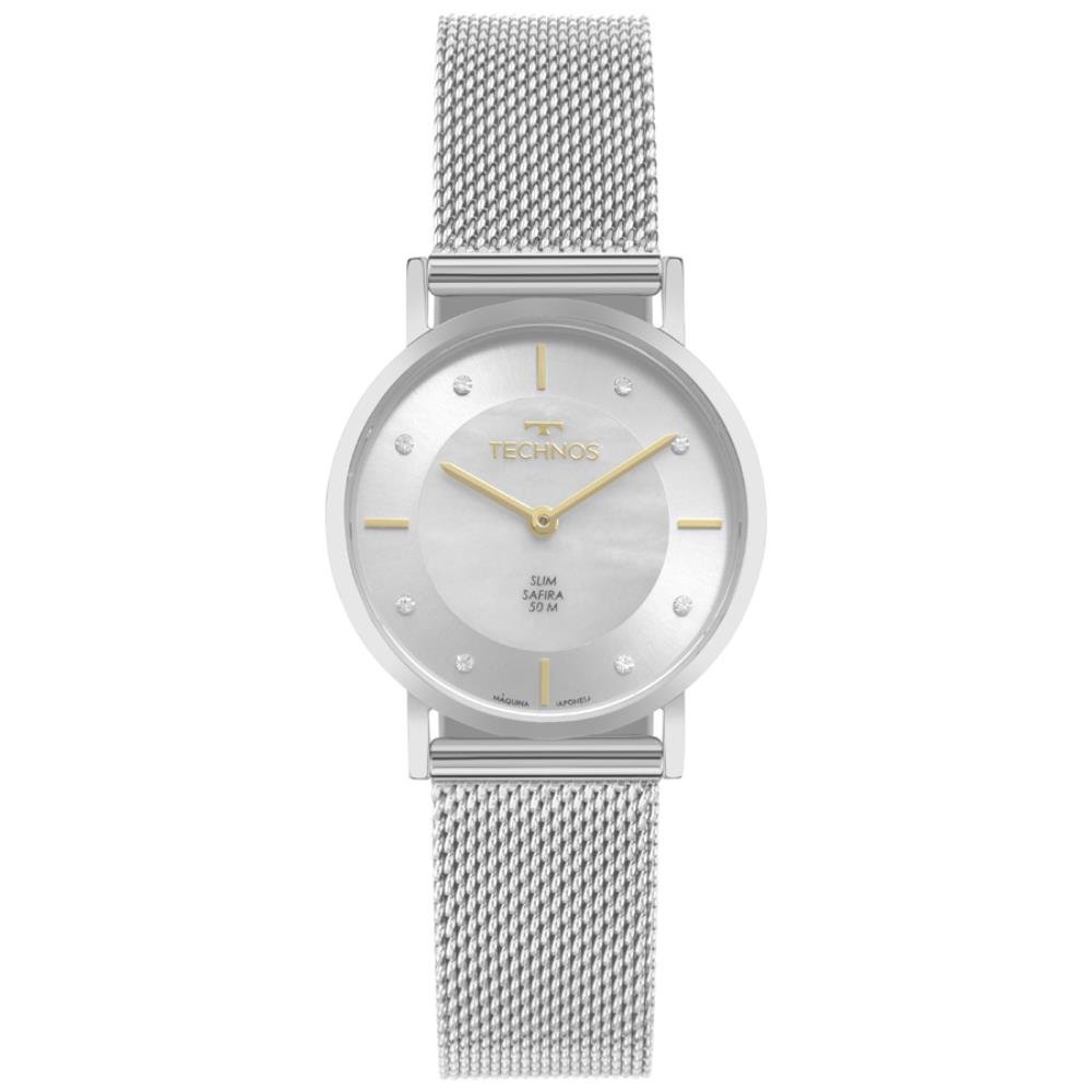 Relógio Technos Feminino Ref: 2025ltw/1b Slim Safira Mesh Prateado