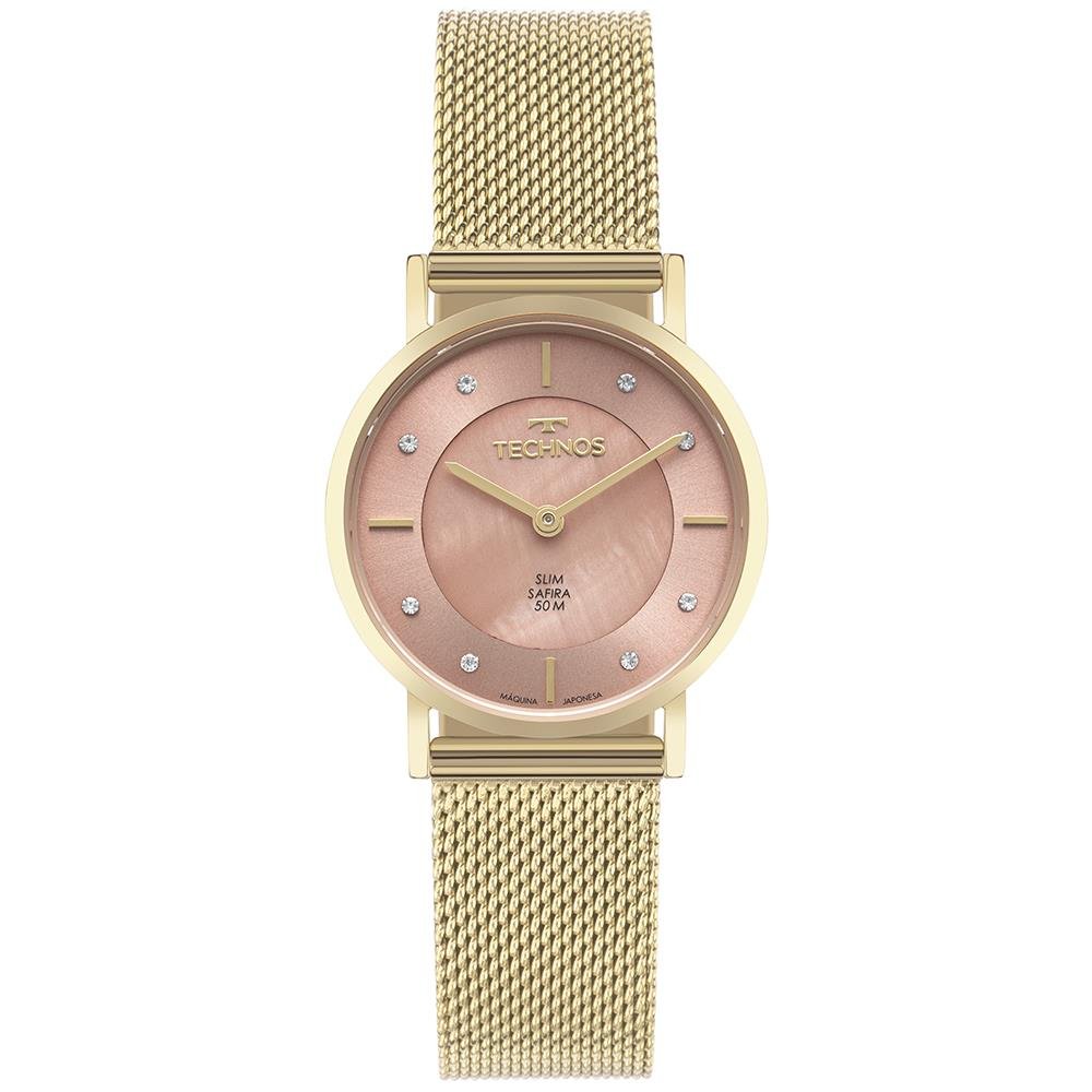 Relógio Technos Feminino Ref: 2025ltx/1t Slim Safira Mesh Dourado