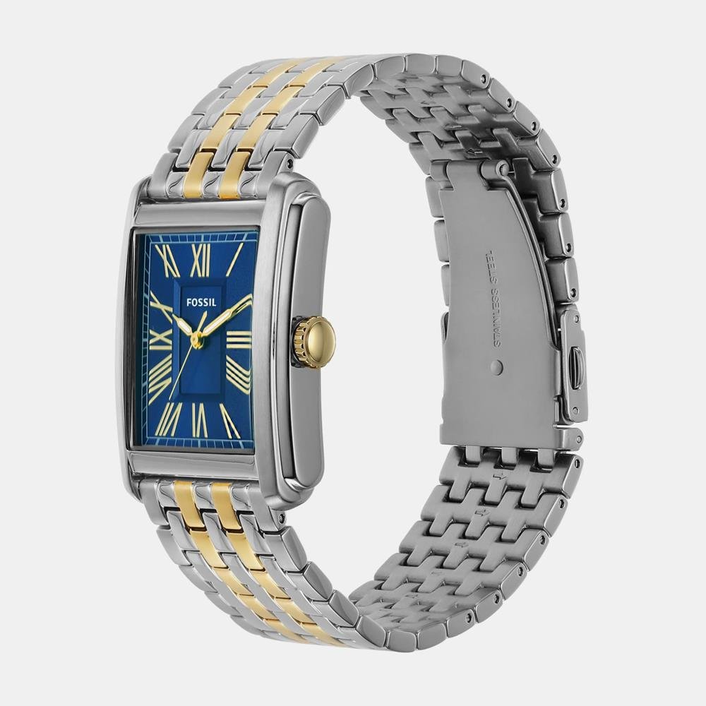 Relógio Fossil Masculino Ref: Fs6010/1kn Clássico Retangular Bicolor Prata 2