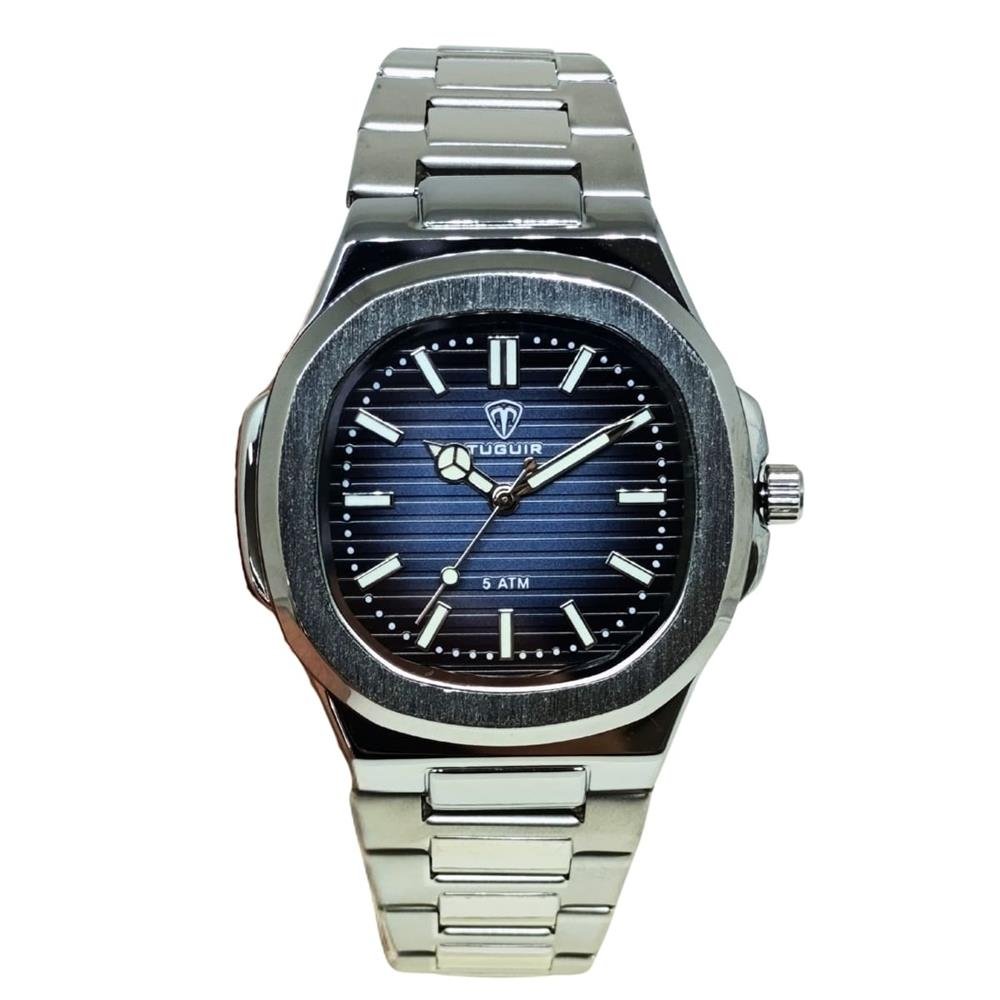 Relógio Tuguir Masculino Ref: Tg30442 Casual Retangular Prateado