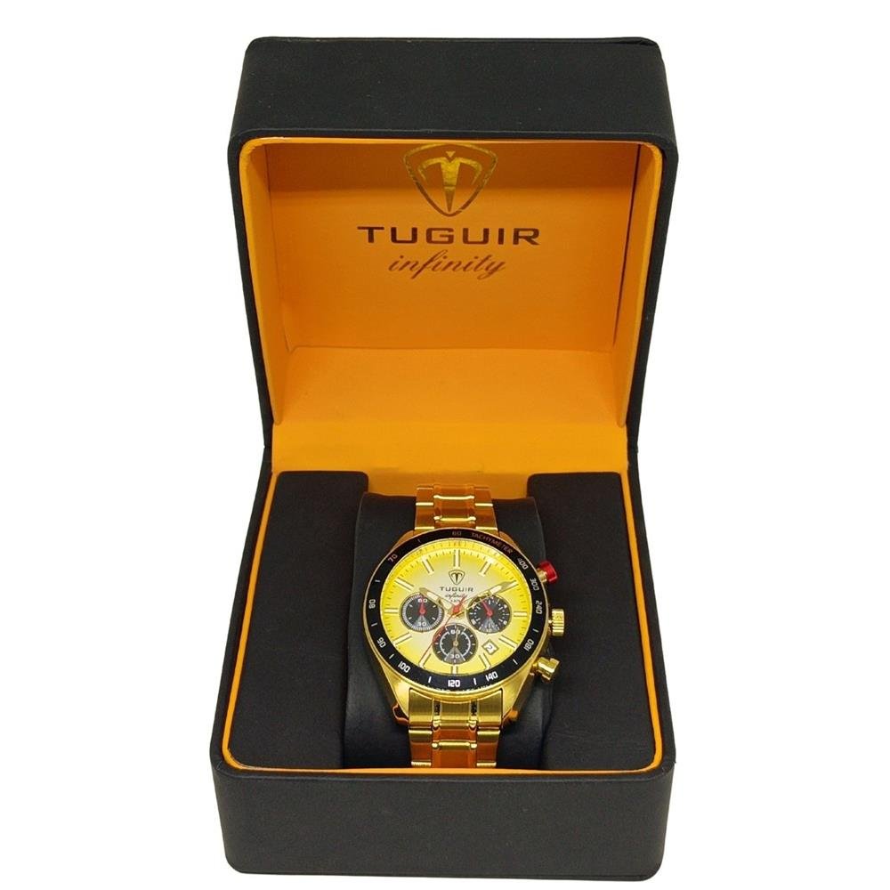 Relógio Tuguir Masculino Ref: Tgi37115 Cronógrafo Aço Dourado Dourado 4