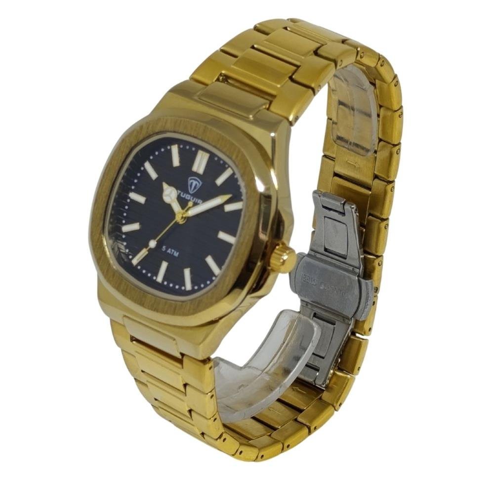 Relógio Tuguir Masculino Ref: Tg30443 Casual Retangular Dourado Dourado 2