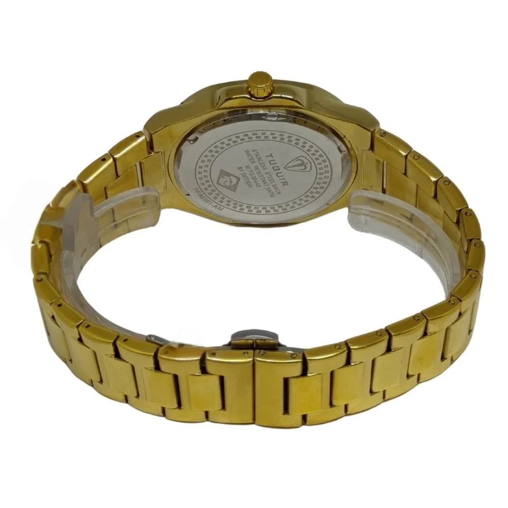 Relógio Tuguir Masculino Ref: Tg30443 Casual Retangular Dourado Dourado 4