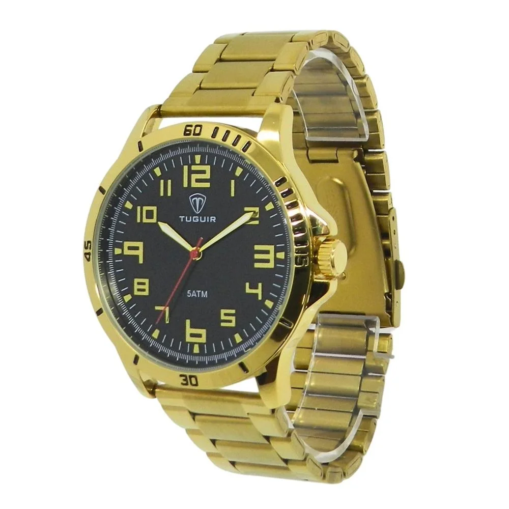 Relógio Tuguir Masculino Ref: Tg30354 Casual Dourado Dourado 3