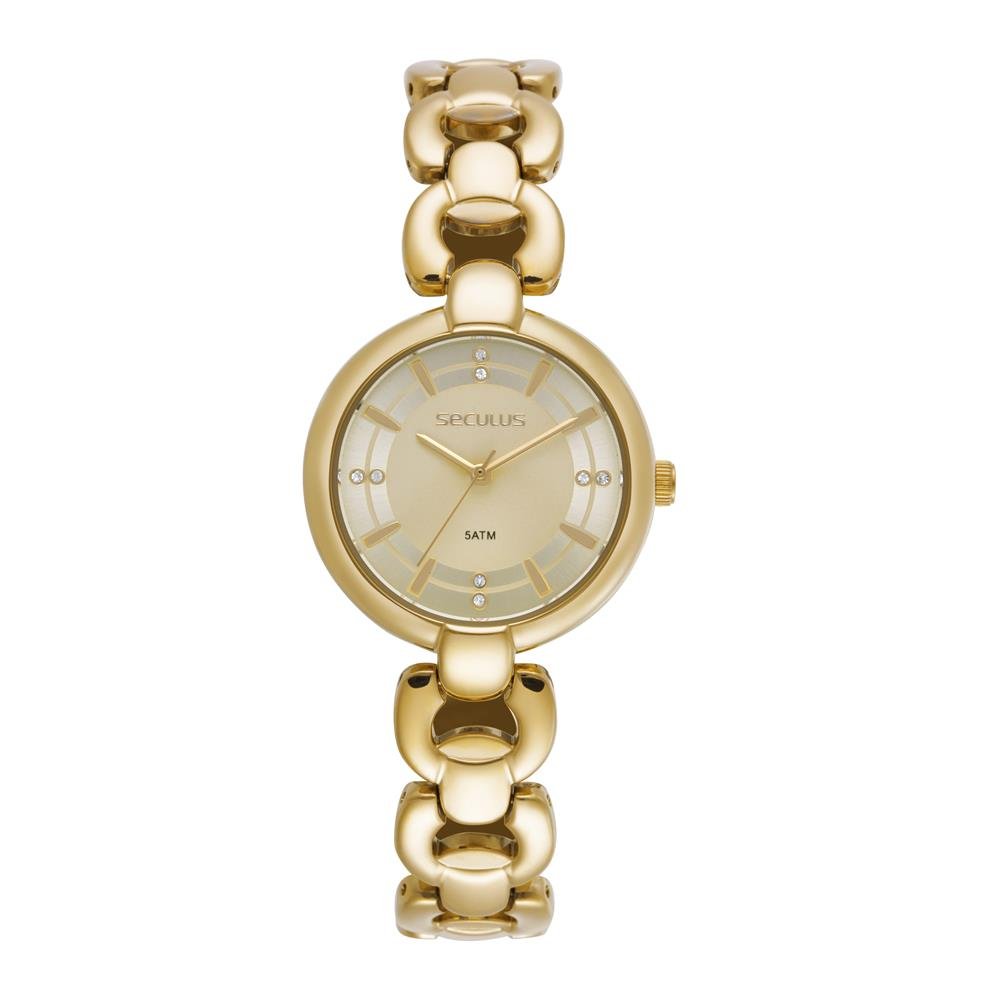 Relógio Seculus Feminino Ref: 23754lpsvdb1 Bracelete Dourado
