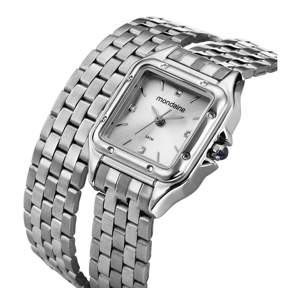 Relogio Mondaine Feminino Ref: 32983l0mvne2 Retangular 2 Voltas Prateado Prata 3