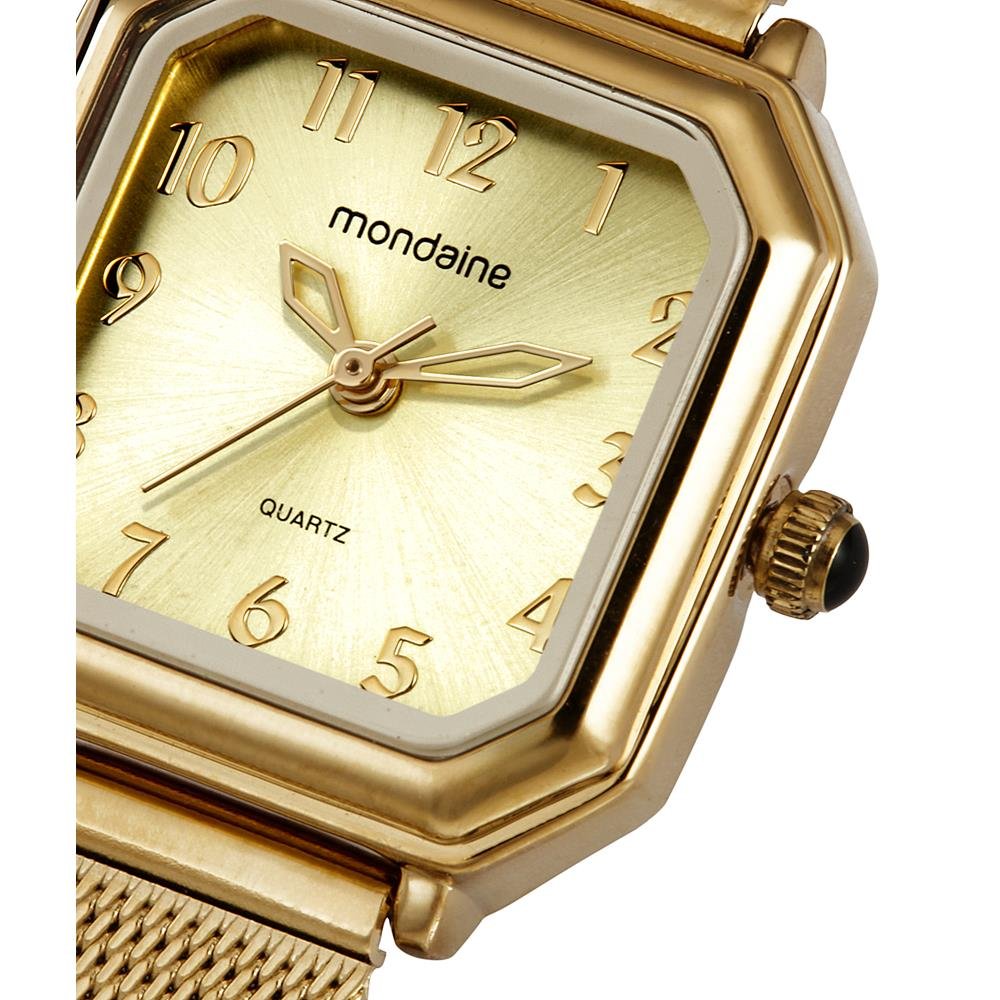 Relogio Mondaine Feminino Ref: 32982lpmvde1 Retangular Mesh Dourado Dourado 2